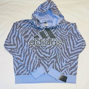 NWT- Adidas Girl Allover Print Fleece Pullover Hoodie Sz XL Violet Tone